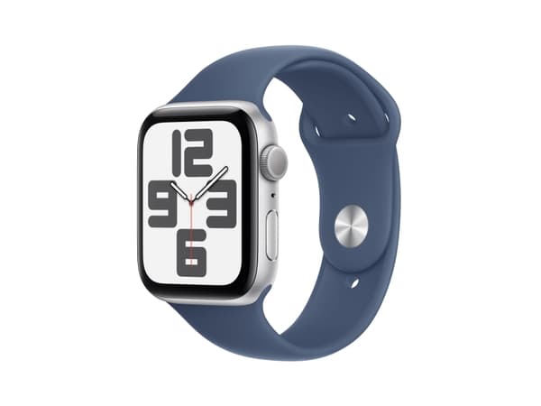 Apple Watch SE (GPS) - 2. generasjon - 44 mm - sølvaluminium - smartklokke med sportsbånd - fluorelastomer - denim - båndbredde: M/L - 32 GB - Wi-Fi
