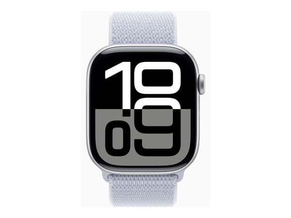 Apple Watch Series 10 (GPS + Cellular) - 46 mm - silveraluminium - smart klocka med sportögla - mjukt nylon i dubbla lager - blå moln - handledsstorl