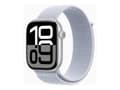 Miniatyrbild 1 av 5: Apple Watch Series 10 (GPS + Cellular) - 46 mm - silveraluminium - smart klocka med sportögla - mjukt nylon i dubbla lager - blå moln - handledsstorl