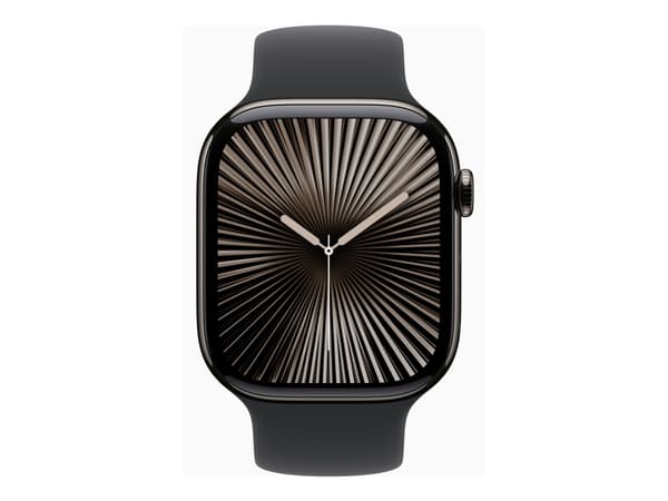 Apple Watch Series 10 (GPS + Cellular) - 46 mm - skifer titan - smartklokke med sportsbånd - fluorelastomer - svart - båndbredde: S/M - 64 GB - LTE,