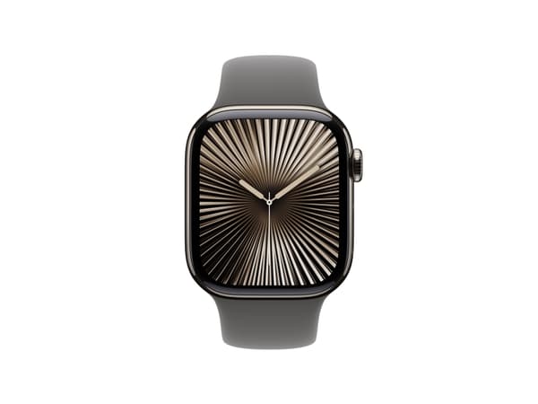 Apple Watch Series 10 GPS + Cellular 42mm Natural Titanium Case with Stone Grey Sport Band - S/M, OLED, Touchscreen, 64 GB, Wi-Fi, GPS (satellite), 3