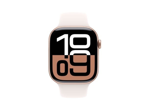 Apple Watch Series 10 (GPS + Cellular) - 46 mm - guldrosa aluminium - smart klocka med sportband - fluoroelastomer - lätt rouge - bandstorlek: M/L -