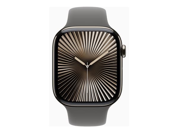 Apple Watch Series 10 (GPS + Cellular) - 46 mm - naturlig titan - smart klocka med sportband - fluoroelastomer - klippgrå - bandstorlek: S/M - 64 GB