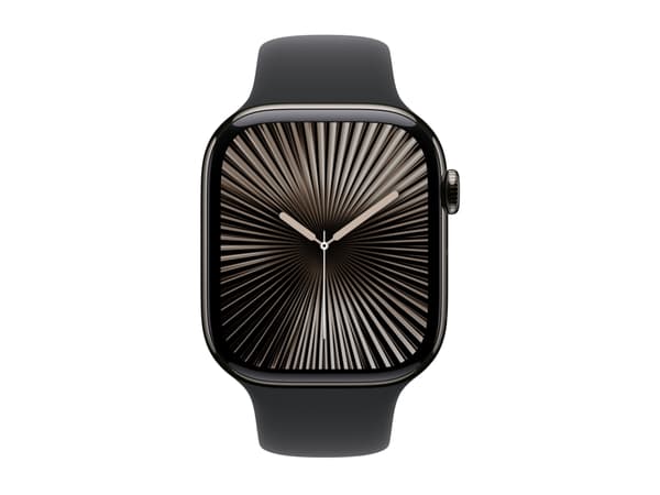 Apple Watch Series 10 (GPS + Cellular) - 46 mm - skiffer titan - smart klocka med sportband - fluoroelastomer - svart - bandstorlek: M/L - 64 GB - LT