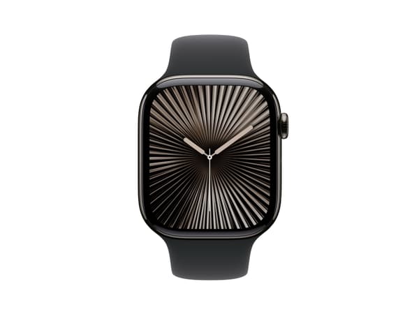 Apple Watch Series 10 (GPS + Cellular) - 46 mm - skiffer titan - smart klocka med sportband - fluoroelastomer - svart - bandstorlek: M/L - 64 GB - LT