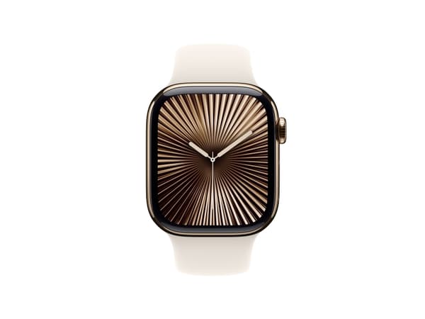 Apple Watch Series 10 (GPS + Cellular) - 42 mm - guld titan - smart klocka med sportband - fluoroelastomer - starlight - bandstorlek: S/M - 64 GB - L