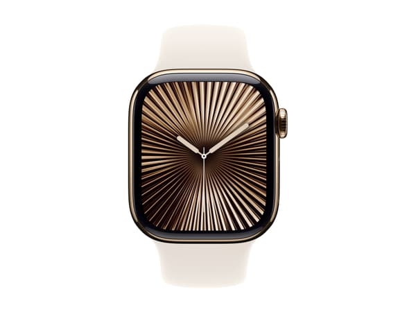 Apple Watch Series 10 (GPS + Cellular) - 42 mm - guld titan - smart klocka med sportband - fluoroelastomer - starlight - bandstorlek: S/M - 64 GB - L
