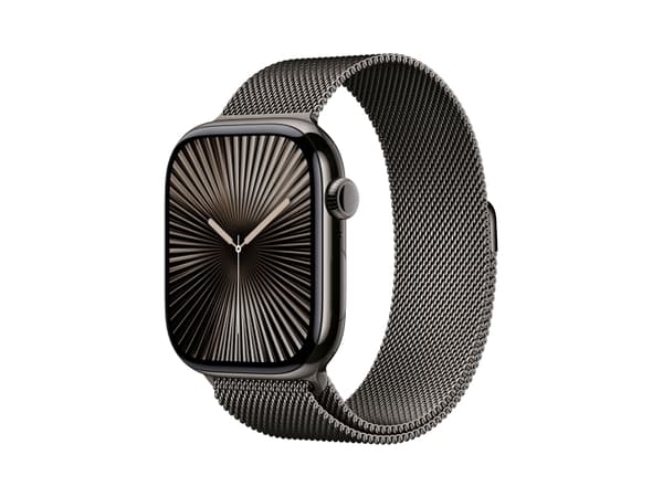 Apple Watch Series 10 (GPS + Cellular) - 46 mm - skiffer titan - smart klocka med milanesisk loop - nät av rostfritt stål - skiffer - bandstorlek: M/