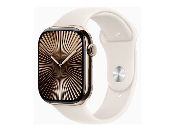 Apple Watch Series 10 (GPS + Cellular) - 46 mm - guld titan - smart klocka med sportband - fluoroelastomer - starlight - bandstorlek: S/M - 64 GB - L