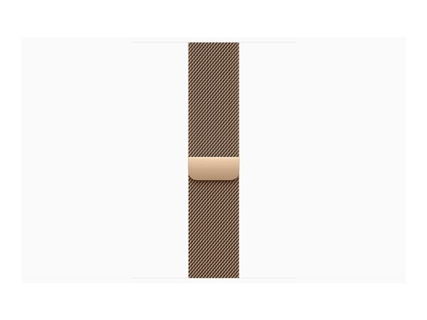 Apple Watch Series 10 (GPS + Cellular) - 46 mm - gull titan - smartklokke med fint strikket løkke - nett av rustfritt stål - gull - båndbredde: S/M -