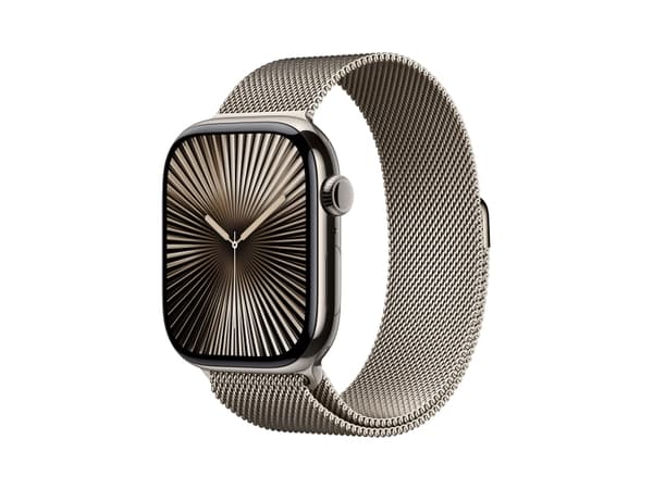 Apple Watch Series 10 (GPS + Cellular) - 46 mm - naturlig titan - smart klocka med milanesisk loop - nät av rostfritt stål - naturlig - bandstorlek: