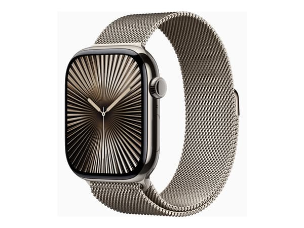 Apple Watch Series 10 (GPS + Cellular) - 46 mm - naturlig titan - smart klocka med milanesisk loop - nät av rostfritt stål - naturlig - bandstorlek: