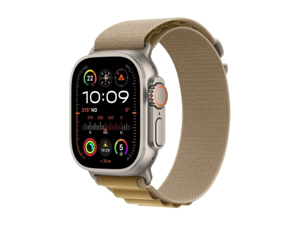 Apple Watch Ultra 2 - 49 mm - naturlig titan - smartklokke med Alpine Loop - tekstil - brun - båndbredde: L - 64 GB - LTE, Wi-Fi 4, UWB, Bluetooth -