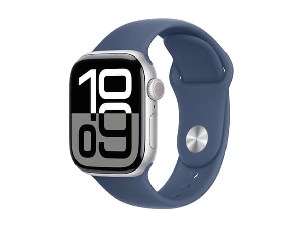 Apple Watch Series 10 (GPS + Cellular) - 42 mm - silveraluminium - smart klocka med sportband - fluoroelastomer - denim - bandstorlek: M/L - 64 GB -