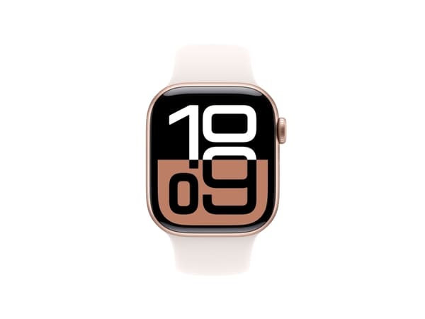 Apple Watch Series 10 (GPS + Cellular) - 42 mm - guldrosa aluminium - smart klocka med sportband - fluoroelastomer - lätt rouge - bandstorlek: M/L -