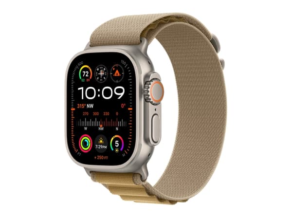 Apple Watch Ultra 2 - 49 mm - naturlig titan - smart klocka med Alpine Loop - textil - brun - bandstorlek: S - 64 GB - LTE, Wi-Fi 4, UWB, Bluetooth -