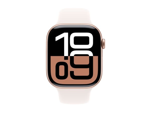 Apple Watch Series 10 (GPS + Cellular) - 46 mm - guldrosa aluminium - smart klocka med sportband - fluoroelastomer - lätt rouge - bandstorlek: S/M -