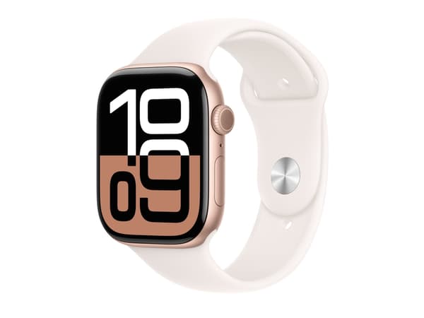 Apple Watch Series 10 (GPS + Cellular) - 46 mm - guldrosa aluminium - smart klocka med sportband - fluoroelastomer - lätt rouge - bandstorlek: S/M -