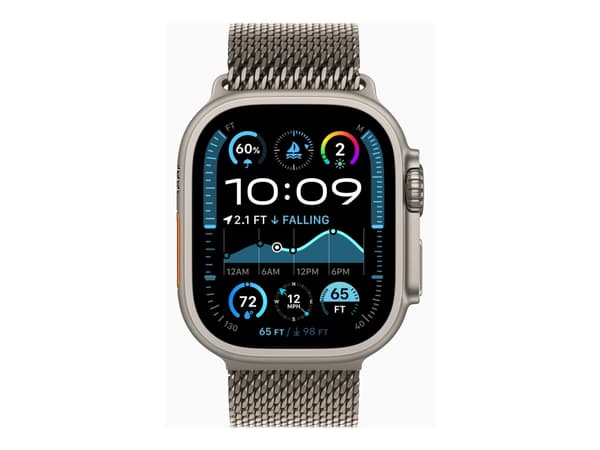 Apple Watch Ultra 2 - 49 mm - naturlig titan - smart klocka med milanesisk loop - bandstorlek: M - 64 GB - LTE, Wi-Fi 4, UWB, Bluetooth - 4G - 61.4 g