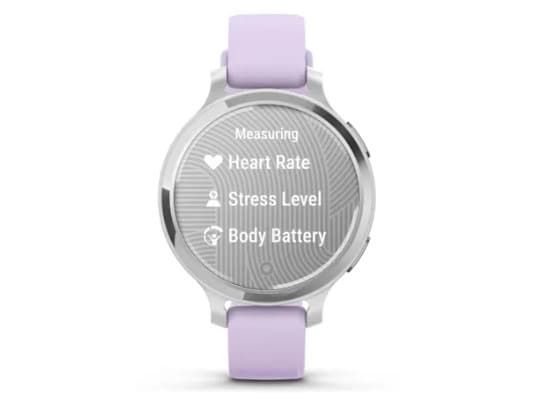 Garmin Lily 2 Active - Silver anodized aluminum - smartklokke med bånd - silikon - purpur - håndleddstørrelse: 110-175 mm - monokrom - Bluetooth, ANT