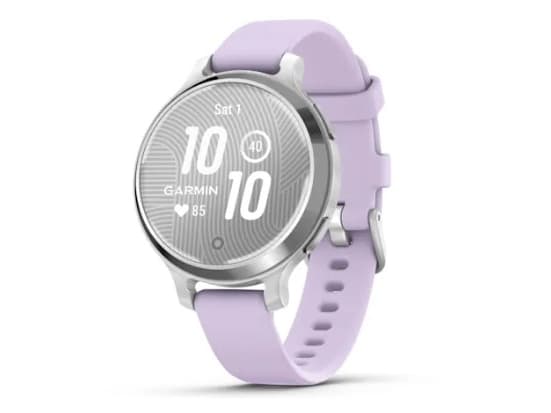 Garmin Lily 2 Active - Silver anodized aluminum - smartklokke med bånd - silikon - purpur - håndleddstørrelse: 110-175 mm - monokrom - Bluetooth, ANT