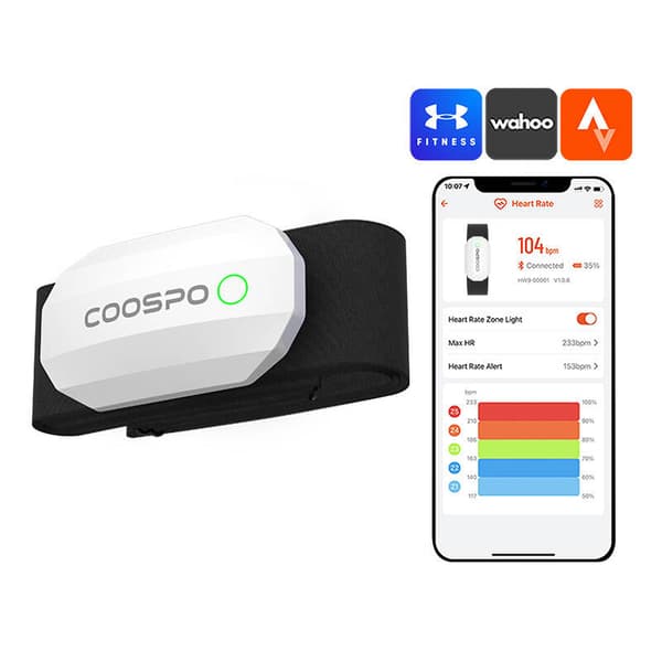 Brystpulsmåler Coospo H808S-W kompatibel med Strava wahooo, mapmyfitness osv.