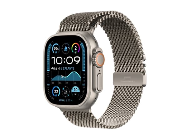 Apple Watch Ultra 2 - 49 mm - naturlig titan - smartklokke med fint strikket løkke - båndbredde: S - 64 GB - LTE, Wi-Fi 4, UWB, Bluetooth - 4G - 61.4