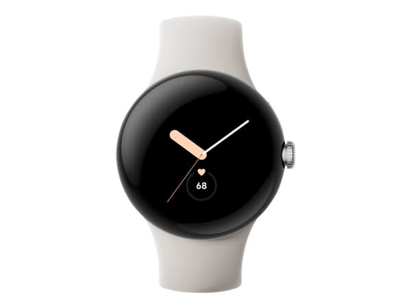 Google Pixel Watch - Polerat silver - smart klocka med band - fluoroelastomer - chalk - bandstorlek: L - 32 GB - Wi-Fi, NFC, Bluetooth - 36 g