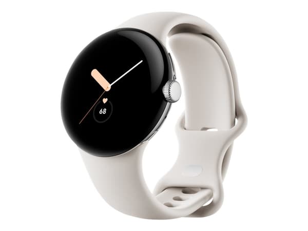 Google Pixel Watch - Polert sølv - smartklokke med bånd - fluorelastomer - chalk - båndbredde: L - 32 GB - Wi-Fi, NFC, Bluetooth - 36 g