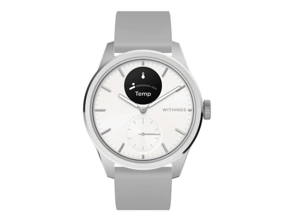 Withings ScanWatch 2 - 42 mm - rostfritt stål - smart klocka med hybridfunktion med band - fluoroelastomer - display 0.63" - grayscale - Bluetooth -