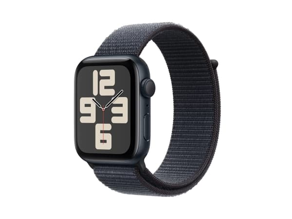 Apple Watch SE (GPS) - 2a generation - 44 mm - midnattsaluminium - smart klocka med sportögla - mjukt nylon i dubbla lager - bläck - handledsstorlek: