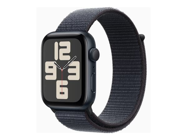Apple Watch SE (GPS) - 2a generation - 44 mm - midnattsaluminium - smart klocka med sportögla - mjukt nylon i dubbla lager - bläck - handledsstorlek:
