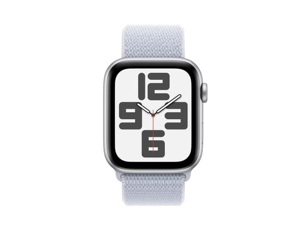 Apple Watch SE (GPS) - 2. generasjon - 44 mm - sølvaluminium - smartklokke med sportssløyfe - myk dobbeltlagsnylon - blå sky - håndleddstørrelse: 130