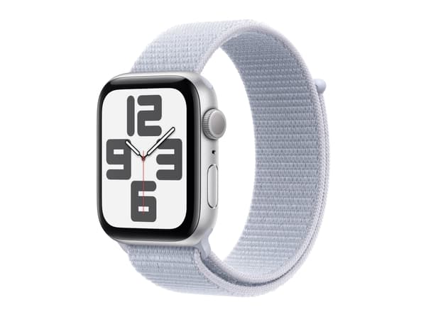 Apple Watch SE GPS 44mm Silver Aluminium Case with Blue Cloud Sport Loop, OLED, Touchscreen, 32 GB, Wi-Fi, GPS (satellite), 32.9 g