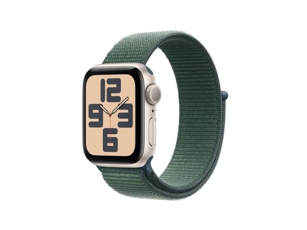 Apple Watch SE (GPS) - 2a generation - 40 mm - stjärnljusaluminium - smart klocka med sportögla - mjukt nylon i dubbla lager - sjögrön - handledsstor