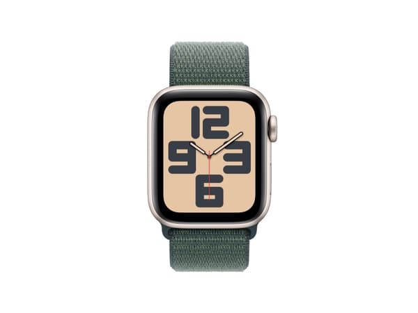 Apple Watch SE (GPS) - 2a generation - 40 mm - stjärnljusaluminium - smart klocka med sportögla - mjukt nylon i dubbla lager - sjögrön - handledsstor