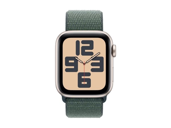 Apple Watch SE (GPS) - 2a generation - 40 mm - stjärnljusaluminium - smart klocka med sportögla - mjukt nylon i dubbla lager - sjögrön - handledsstor