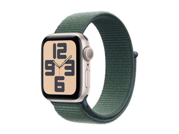 Apple Watch SE (GPS) - 2. generasjon - 40 mm - stjernelysaluminium - smartklokke med sportssløyfe - myk dobbeltlagsnylon - innsjø grønn - håndleddstø