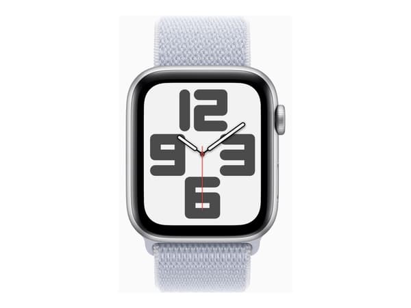Apple Watch SE (GPS + Cellular) - 2a generation - 44 mm - silveraluminium - smart klocka med sportögla - mjukt nylon i dubbla lager - blå moln - hand