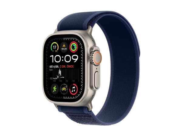Apple Watch Ultra 2 - 49 mm - naturlig titan - smartklokke med Trail Loop - nylonvev - blå - båndbredde: M/L - 64 GB - LTE, Wi-Fi 4, UWB, Bluetooth -