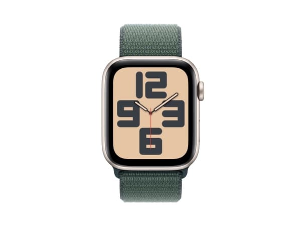 Apple Watch SE (GPS) - 2. generasjon - 44 mm - stjernelysaluminium - smartklokke med sportssløyfe - myk dobbeltlagsnylon - innsjø grønn - håndleddstø