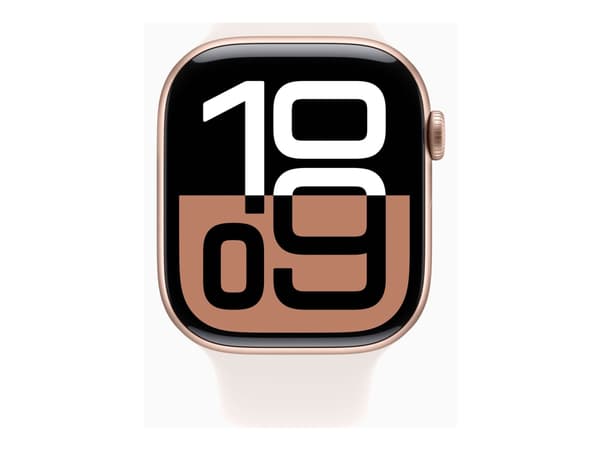 Apple Watch Series 10 (GPS) - 46 mm - guldrosa aluminium - smart klocka med sportband - fluoroelastomer - lätt rouge - bandstorlek: M/L - 64 GB - Wi-