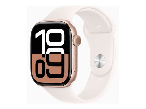 Apple Watch Series 10 (GPS) - 46 mm - guldrosa aluminium - smart klocka med sportband - fluoroelastomer - lätt rouge - bandstorlek: M/L - 64 GB - Wi-