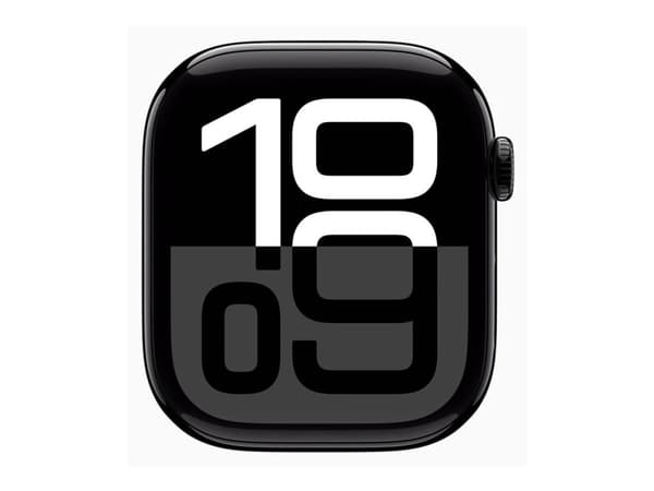 Apple Watch Series 10 (GPS) - 42 mm - jet svart aluminium - smartklokke med sportssløyfe - myk dobbeltlagsnylon - blekk - håndleddstørrelse: 130-200
