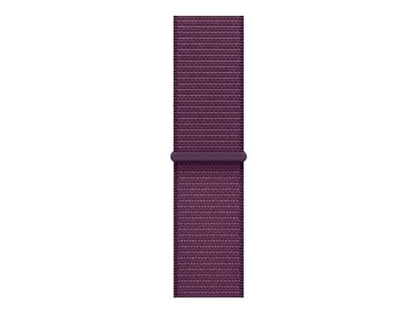 Apple Watch Series 10 (GPS + Cellular) - 42 mm - rosegull aluminium - smartklokke med sportssløyfe - myk dobbeltlagsnylon - plomme - håndleddstørrels