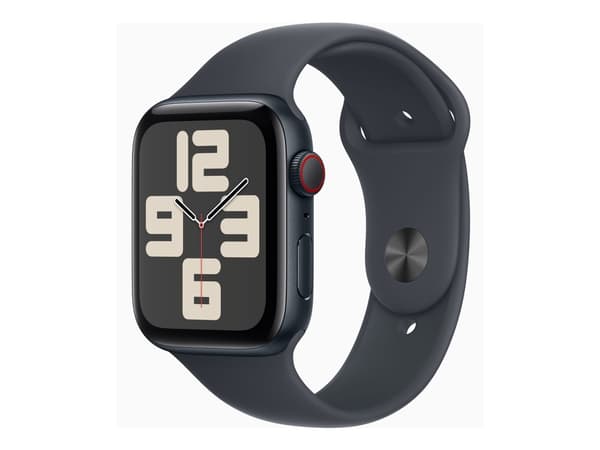Apple Watch SE (GPS + Cellular) - 2a generation - 44 mm - midnattsaluminium - smart klocka med sportband - fluoroelastomer - midnatt - bandstorlek: S