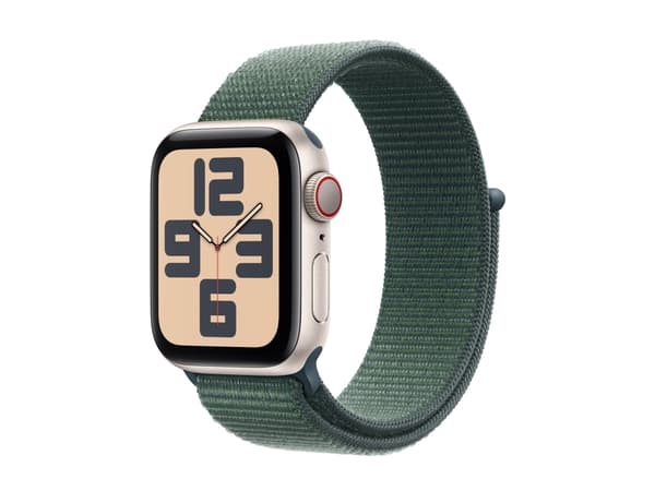 Apple Watch SE (GPS + Cellular) - 2a generation - 40 mm - stjärnljusaluminium - smart klocka med sportögla - mjukt nylon i dubbla lager - sjögrön - h