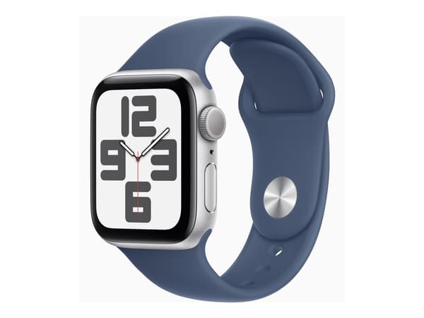 Apple Watch SE (GPS) - 2. generasjon - 40 mm - sølvaluminium - smartklokke med sportsbånd - fluorelastomer - denim - båndbredde: M/L - 32 GB - Wi-Fi