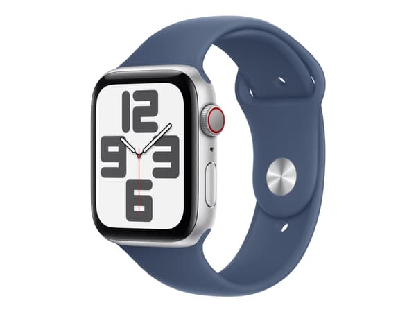 Apple Watch SE (GPS + Cellular) - 2. generasjon - 44 mm - sølvaluminium - smartklokke med sportsbånd - fluorelastomer - denim - båndbredde: S/M - 32