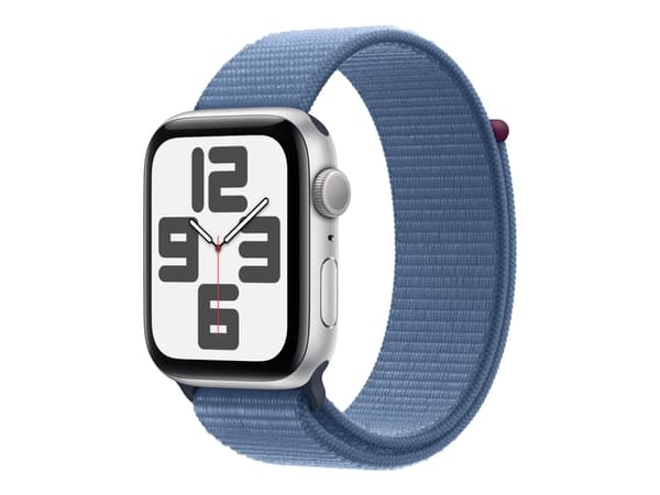 Apple Watch SE (GPS) - 2a generation - 44 mm - silveraluminium - smart klocka med sportögla - nylon - winter blue - handledsstorlek: 145-220 mm - 32